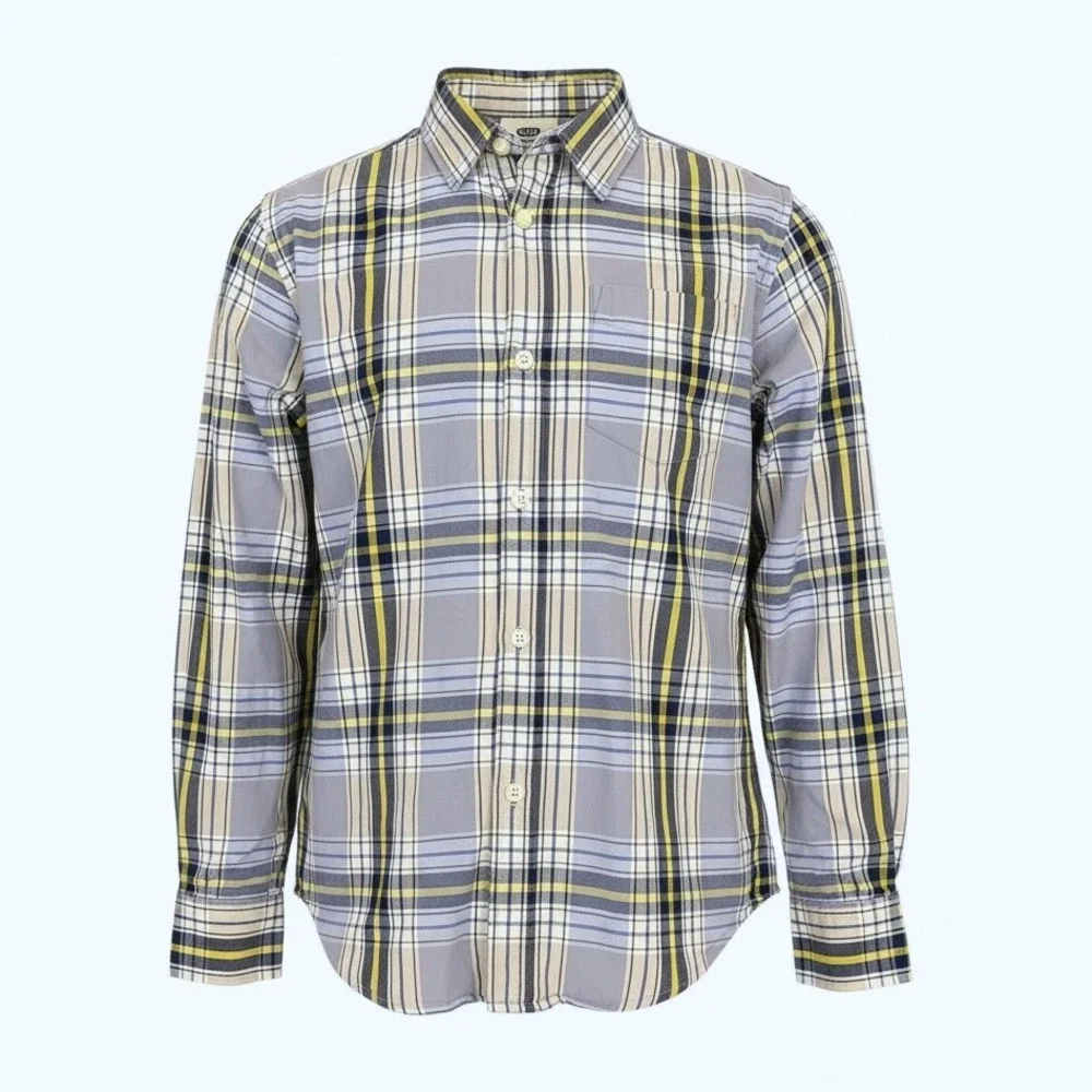 Old Navy Plaid Long Sleeve Button Up Shirt Kids Size L G 10/12 Blue Yellow